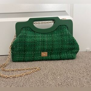 Green Tweed Handbag with Gold Chain